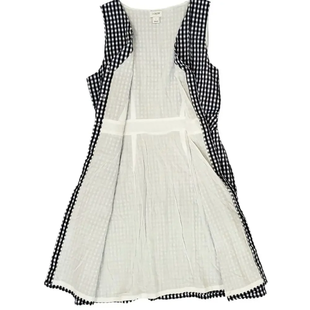 J.Crew Navy & White V-Neck Button-Front Dress in Gingham Plaid Size 10